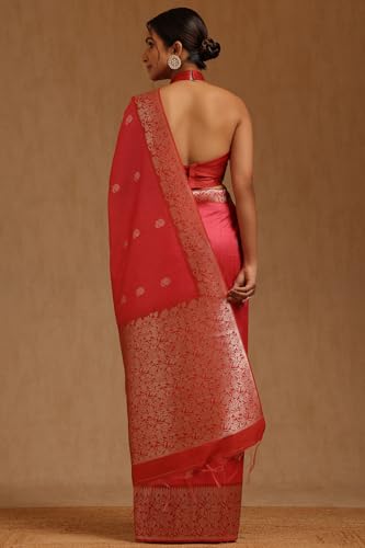 Soch Womens Pink Tussar Zari Woven Saree With Zari Woven