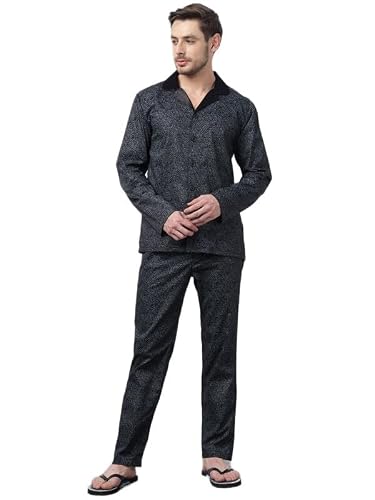 Hancock Men Cotton Printed Night Suit Black Size M