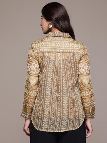 Aarke Ritu Kumar Khaki Swarnam Full Sleeve Shirt with Camisole