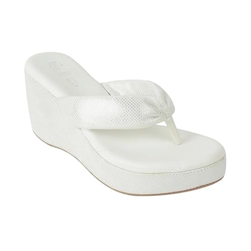 tresmode Thede Women's White Vegan Leather Derss Wedge Sandals in Size 7 UK / 40 EU