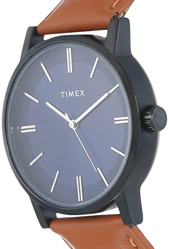 TIMEX Analog Watch for man with Blue Round Dial & Tan Leather Strap Band Water Resistant Men's Wrist Watches - TWHG35SMU04