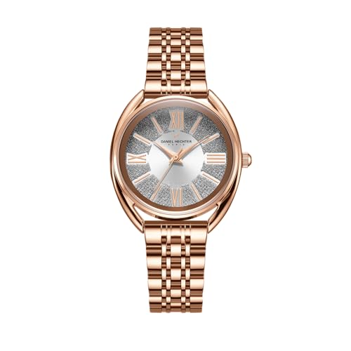 Daniel Hechter Paris Neuilly Collection Analog Watch for Women – Rose Gold Roman Indexes, Shimmer Round Dial, Stainless Steel Strap & Water Resistant - DHW2007