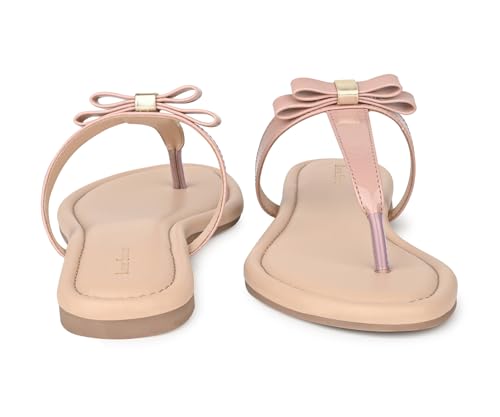 LOUIS STITCH Women’s Slip-On T-Strap Flat Sandals | Open Toe Peach Pink Stylish Sandal for Ladies, Fashionable and Comfortable Sandal | LSOF-FI01-TSNU | UK-8