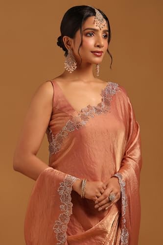 Soch Womens Peach Fendy Organza Saree With Swarovski Stone