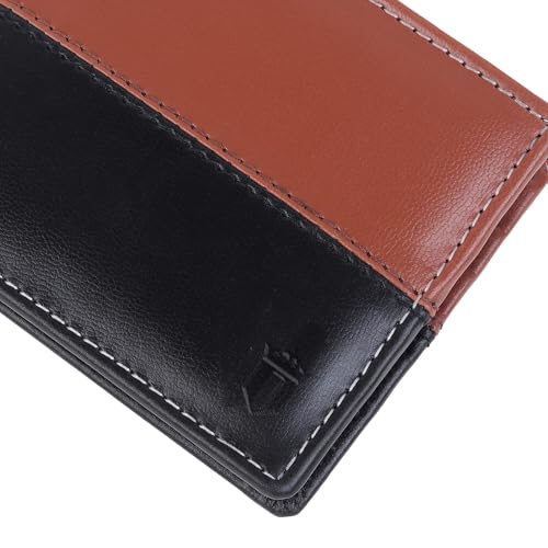 Louis Philippe Wallet for Men Bi-Fold Slim & Sleek Genuine Leather (Tan & Black) | Without Brand Box