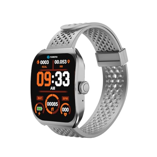 Toreto Eclipz Arc Smartwatch with 1.81" IPS Display, Bluetooth Calling, IP67 Water Resistance, 22mm Silicone Strap, 12-Day Battery, iOS & Android Compatible (Arctic Silver)