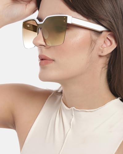 Carlton London Premium White with Brown Toned & UV Protected Lens Oversized Sunglass for women