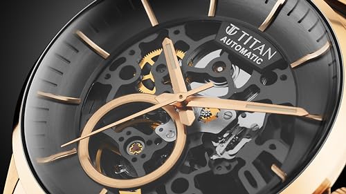 Titan Ceramic Fusion Automatic Anthracite Dial Two Toned Rose Gold and Grey Stainless Steel Bracelet Watch for Men - NT90174KD03