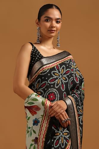 Soch Womens Black Poly Viscose Floral Saree