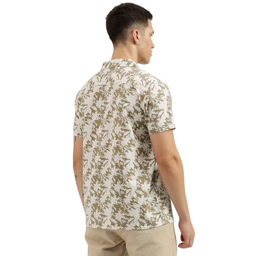 UNITED COLORS OF BENETTON Regular Fit Spread Collar Botanical Print Shirts (Size: 2XL)-24P5BS71U008I902 Light Green