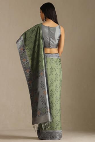 Soch Womens Olive Tussar Floral Print Saree