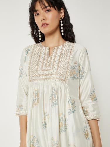 Max Women Printed Straight Kurta Set(White_L)