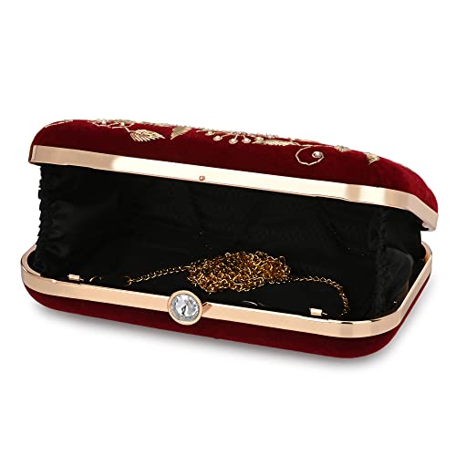 For The Beautiful You Maroon Embroidered Women's Clutch (D-705)