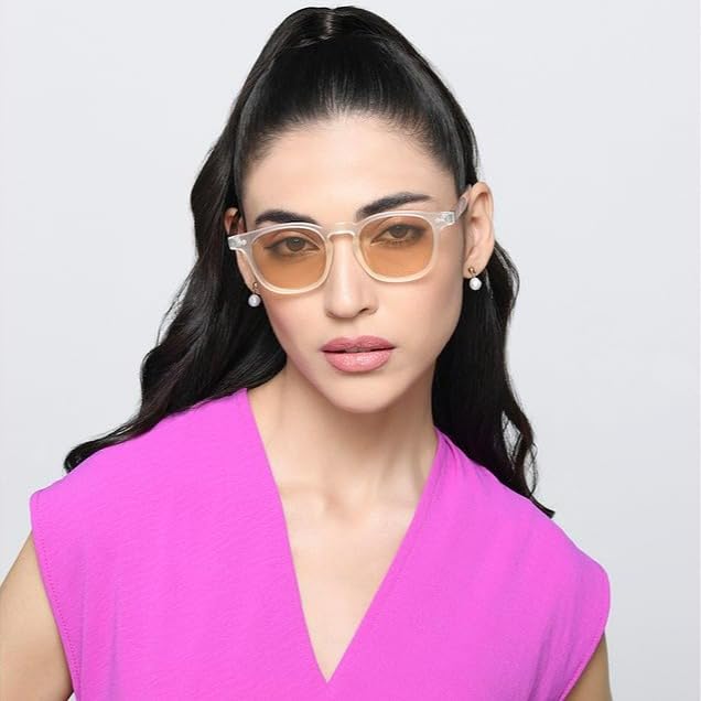 VINCENT CHASE EYEWEAR By Lenskart | Transparent-Yellow Full Rim Round | Vacation Edit | Branded Latest And Stylish Sunglasses | Polarized And Uv Protected | For Women | Large | Vc S16877