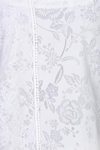 W for Woman White Lace Floral Printed Straight Kurta With Parallel Pants And Brasso Dupatta Set - (WS13806-127583-S)