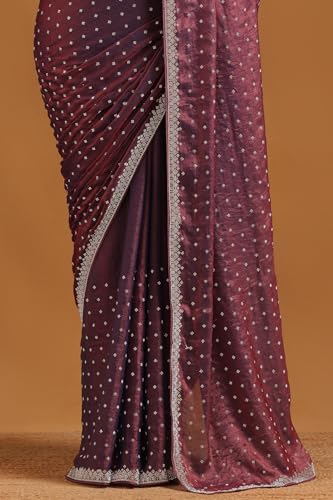 Soch Womens Purple Fendy Organza Embellished Saree With Stone Work