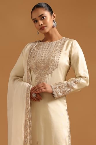 Soch Womens Beige Tissue Ethnic Motifs Salwar Suit With Sequins