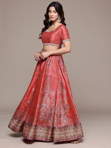 Aarke Ritu Kumar Red Tuberose Square Neck Blouse With Lehanga And Dupatta