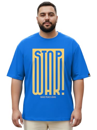 Bewakoof Plus Men's Typography Oversized Fit Half Sleeve Round Neck Cotton Plus Size T-Shirt_694226_Blue_5XL