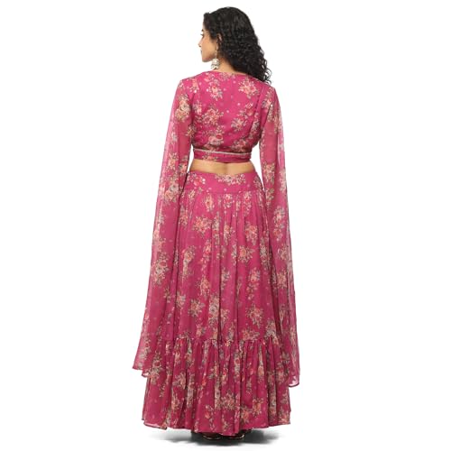 BIBA Women Polyester Printed Lehenga Set (SKDASSORTED9076AW23PNK_Pink_XL)