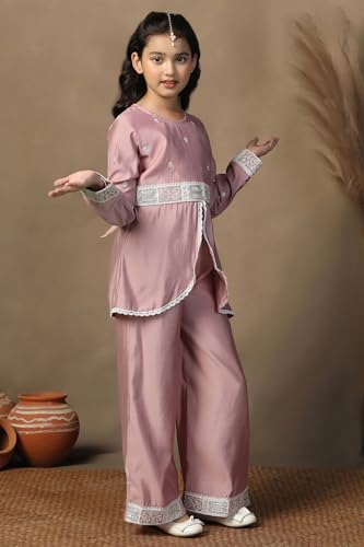 Jwalin Girl's Silk Blend Embroidered Salwar Suit Set|Kids Salwar Suit Set|Kids Ethnic Wear|Salwar Suit for Girls (JWGSET00352-MUV-36_Mauve_11-12 Years)