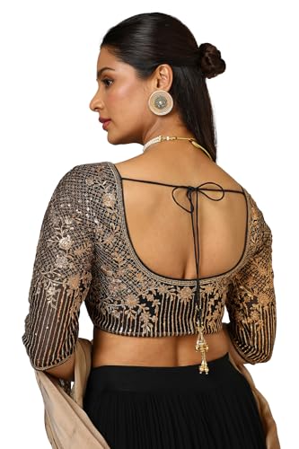 Soch Womens Black Net Embroidered Blouse with Sequins