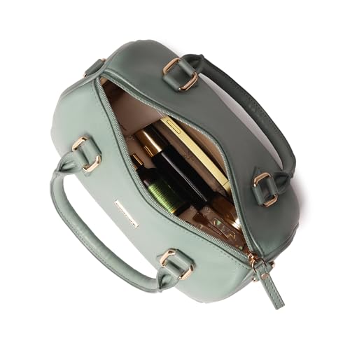 Fastrack Women Carryall Satchel with Top Handles and Adjustable Shoulder Strap - Stylish Barrel Bag with Secure Zip Closure for Everyday Use, Green