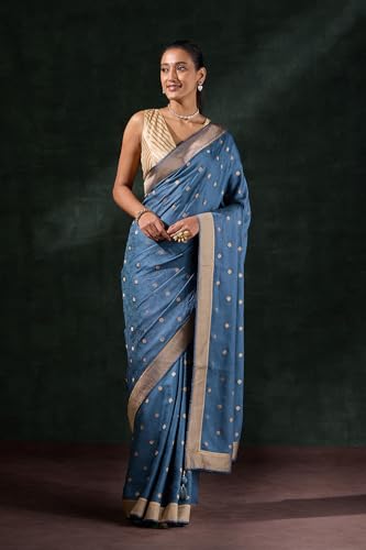 Taneira Women Blue Woven Viscose Saree with Unstitched Blouse Piece (SAPP01AA0586-Blue)