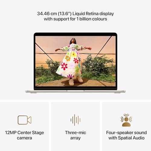 Apple 2026 MacBook Air 13″ laptop with M5 chip: AI and Apple Intelligence, 34.46 cm (13.6″) Liquid Retina Display, 16GB Unified Memory, 512GB SSD Storage, 12MP Center Stage Camera, Touch ID; Starlight
