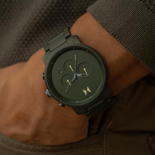 MVMT Ceramic Chrono Men Japanese Quartz Chronograph Analog Watch, Matte Green Dial, 45Mm, Everyday, Green Band