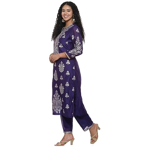 BIBA Women Pink & Purple Polyester Straight Printed 2 Piece Set