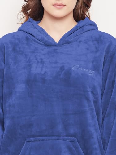 CAMEY Women Winter Full Sleeve Top and Pajama Pants Regular Fit Night Suit Hooded Top and Pyjama Set Ladies Night Dress (X-Large, D.Blue)