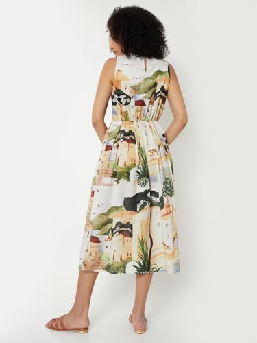 Max Kalki X Max Women Printed Midi Dress (White_XL)