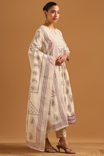 Soch Womens Off-White Cotton Block Printed Paisley Salwar Suit