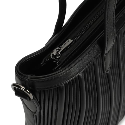 Fastrack BlackGroove Satchel | Women’s Faux-Leather Bucket Bag | Pleated Design, Gunmetal Hardware & Dual Carry Options