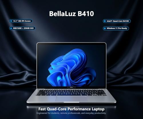 Bellaluz B410 Laptop | 14.1" HD Display | 8GB DDR4 RAM | 256GB Storage| Intel N4100 Quad-Core Processor with UHD 4K Graphics | Windows 11 Pro | 1 + 3 Yr Warranty | Thin & Light Laptop for Office Use