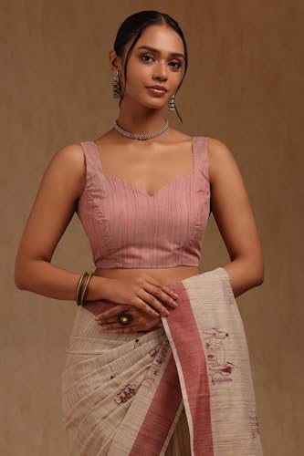 Soch Womens Beige Chanderi Warli Print Saree With Thread Work