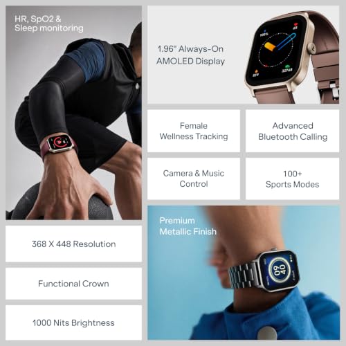 boAt Ultima Ember 2 Smartwatch, 1.96” AMOLED Display, Ultra Bright 1000 nits Brightness, AOD, Personalized Fitness Nudges, Functional Crown, 100+ Sports Mode smartwatch for Men & Women (Active Black)