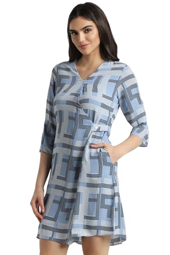 Allen Solly Women's Polyester A-Line Mid-Thigh Length Dress (AHDRWRGFR84426_Blue