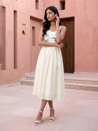 Max Women Embroidered Midi Dress (White_XL)