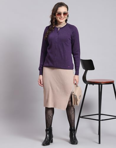 Monte Carlo Womens Pure Wool Solid Sweater (1230708Rn-2452-44, Purple Mix, 3XL)