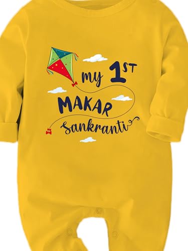 Zeezeezoo Newborn Baby Bodysuit My First Makar Sankranti Printed Baby Boy Baby Girl Full Sleeve Clothes Uttarayan Theme 3-6 Months