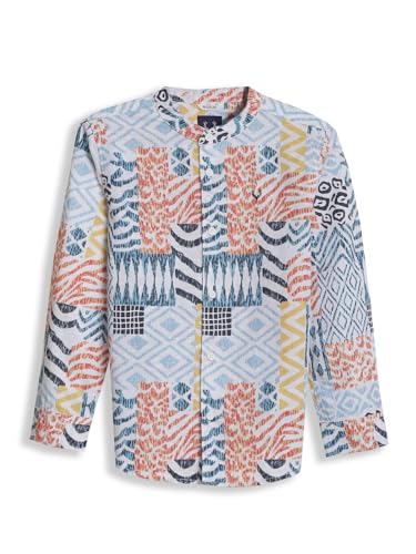 Boys White Print Casual Shirt