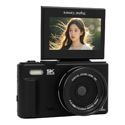 YUEHISY Digital Camera, 5K 75MP WiFi Selfie Travel Camera with 3" 180 Flip Screen, 18X Zoom, Macro Wide Angle Lens, 32GB Memory Card, for Photography (Black)
