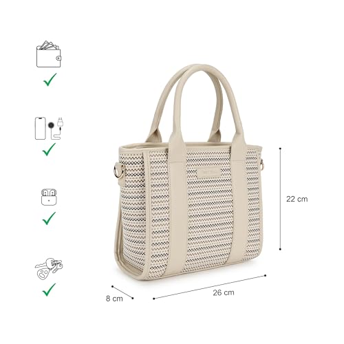 Fastrack Textured Weave Satchel | Faux Leather Satchel Bag for Women | Dual Carry Handbag with Top Handles & Detachable Adjustable Strap | Zipper Closure