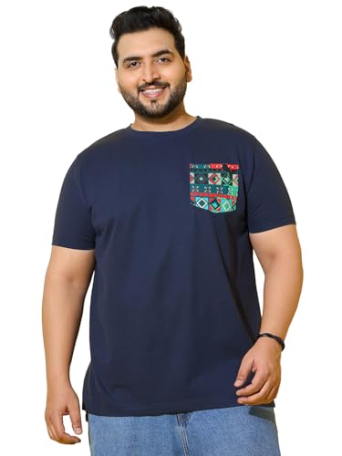 Bigbanana Men Plus Size Printed Navy Round Neck Tshirt (Pouch,Navy,3XL)