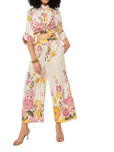 Max Women Floral Print Palazzos (White_L)