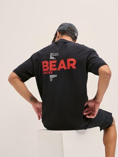 THE BEAR HOUSE Men's Cotton Printed Oversize Fit Black T-Shirt
