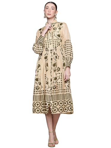 Ritu Kumar Beige Kariyana Fit & Flare Full Sleeve Dress