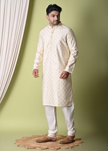 sajindia Men’s Traditional Kurta | Elegant Ethnic Wear for Men | Comfortable Fabric | Festivals, Weddings & Celebrations | Style 222 Cream